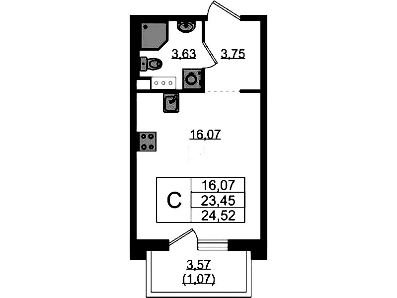 Квартира студия 24.52 м², 5/5 эт., ЖК «Plus Пулковский»
